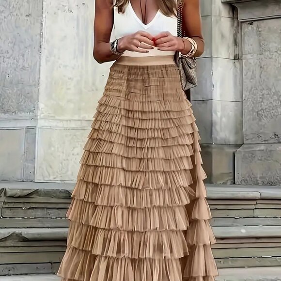 NEW! BOHO Tulle LAYERED MAXI SKIRT SZ L - Picture 2 of 7